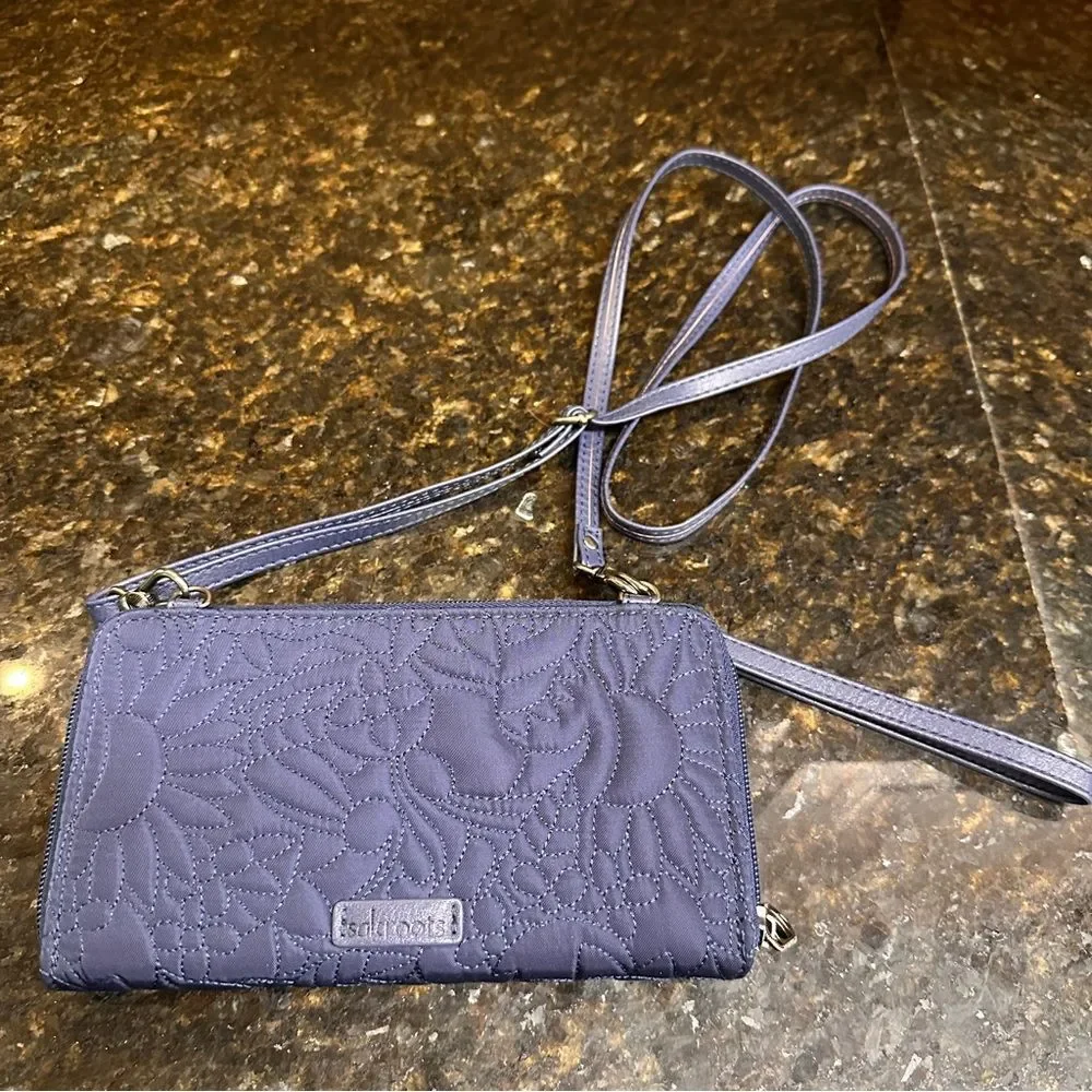 Sakroots Navy Wallet Crossbody Bag, Compact Travel Quilted Wristlet
